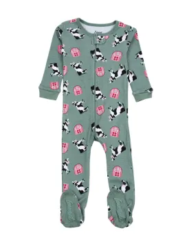 Kids Footed Blue Cow Pajamas