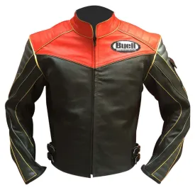 Leather Skin Men Black Biker Motorcycle Leather Jacket with Yellow Stripes