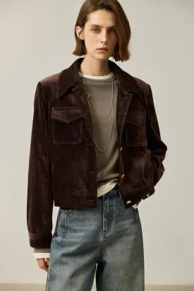 LILY Vintage Corduroy-Style Wide Shoulder Jacket