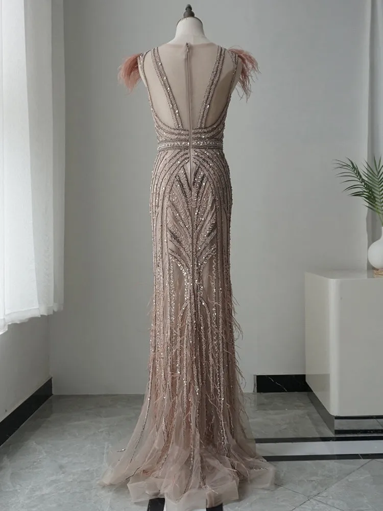 luxurious Mermaid Scoop Long Prom Dress Beaded Long Evening Dresses GKF008