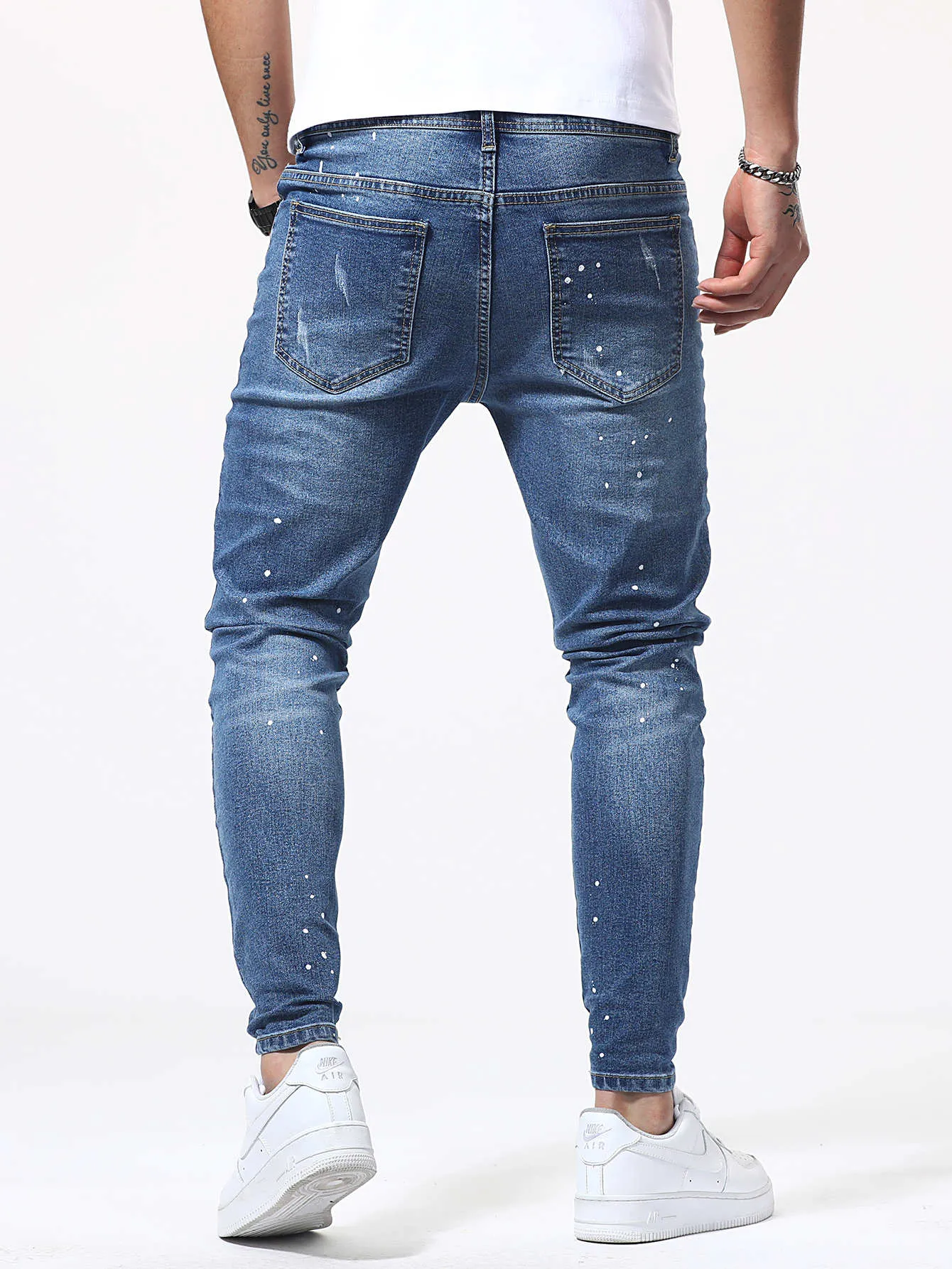 Manfinity Men Paint Splatter Pattern Ripped Jeans