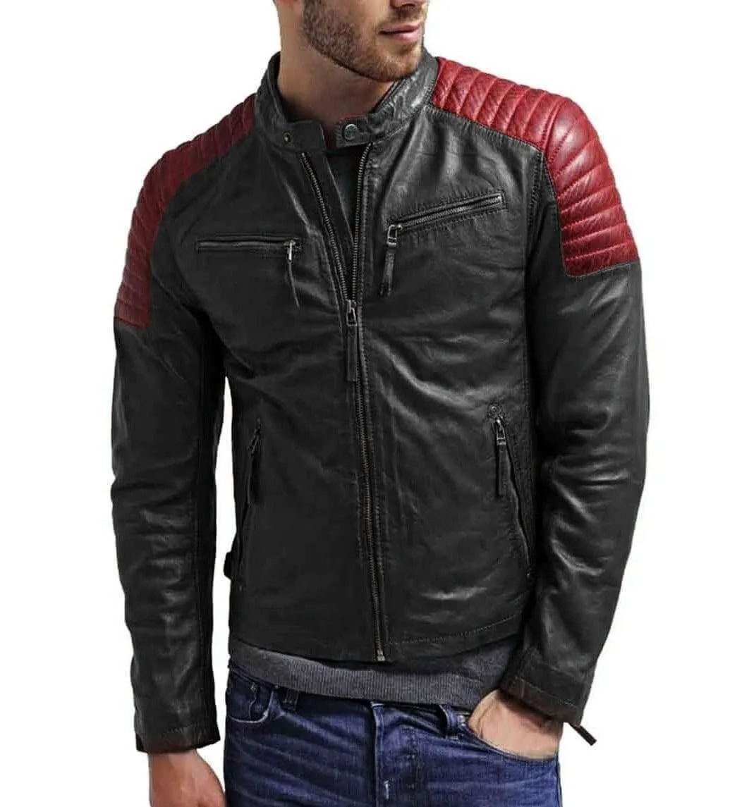 Men black Red leather jacket, Motorbike Designer Leather For Men