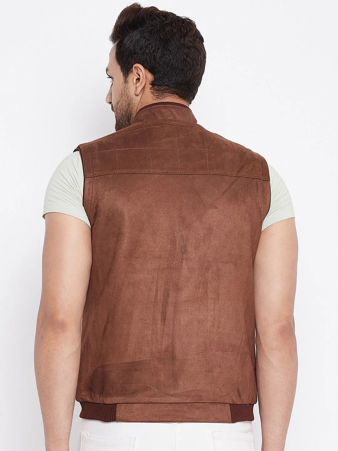 Men Brown Suede Bomber Leather Vests | Sleeveless Suede Leather Jacket