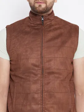 Men Brown Suede Bomber Leather Vests | Sleeveless Suede Leather Jacket