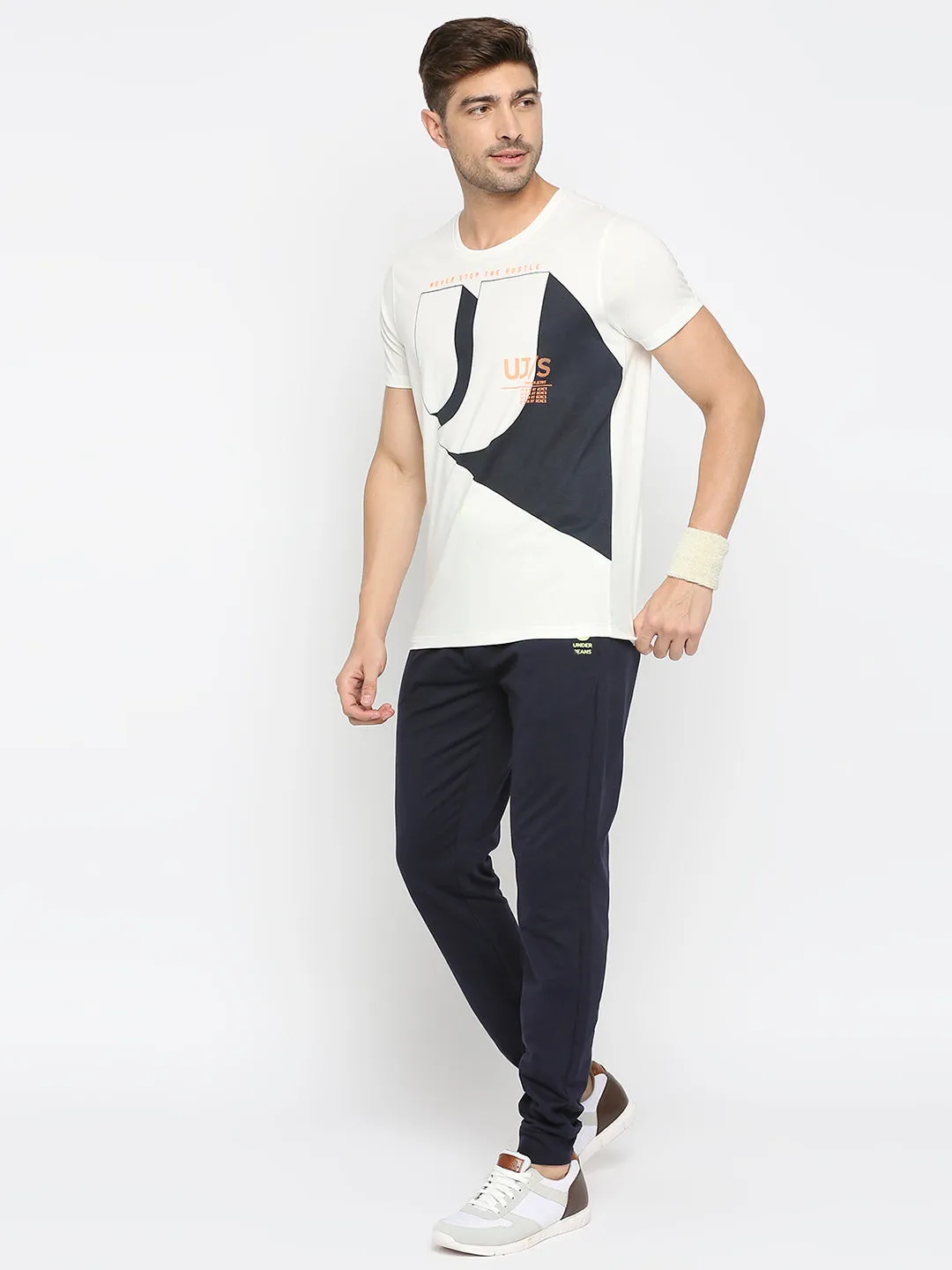 Men Premium Ecru Cotton Round Neck Printed Tshirt- Underjeans By Spykar