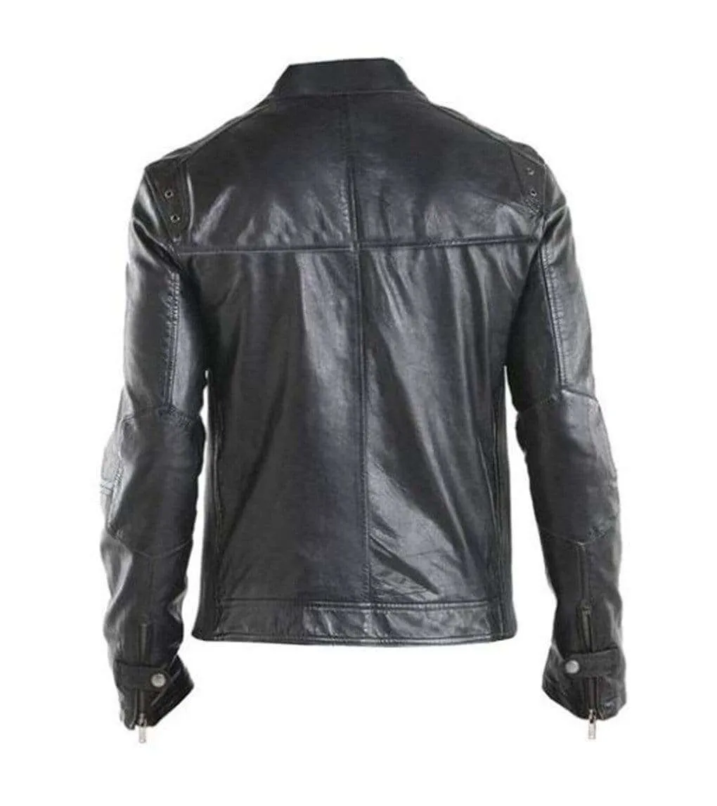 Men's Black Leather Biker Jacket