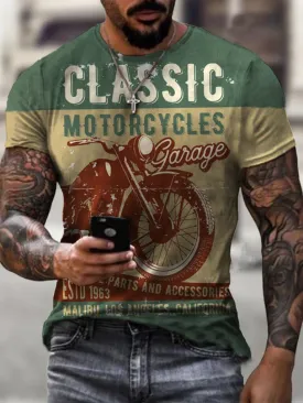 Mens Retro Motorcycle Riding Printed T-Shirt