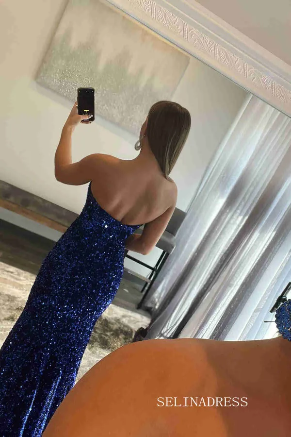 Mermaid Royal Blue Long Prom Dresses Sparkly Long Evening Dress Formal Dresses SSD016