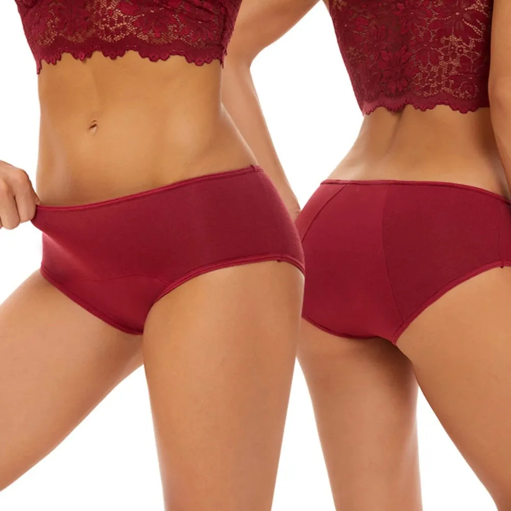 Mid-Waist Absorbent Menstrual Underwear for Women - Leakproof Cotton Stretch Panties