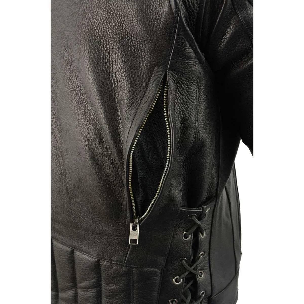 Milwaukee Leather ML1010 Men's Side Lace Vented Black Leather Scooter Jacket