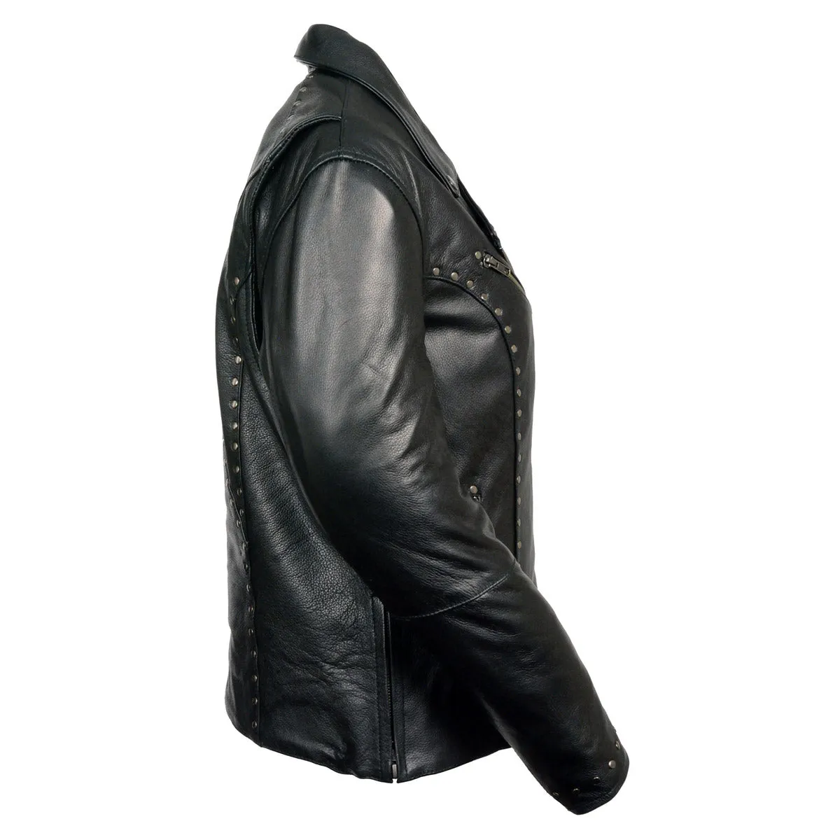 Milwaukee Leather ML1948 Women's Classic Riveted Motorcycle Black Leather Jacket