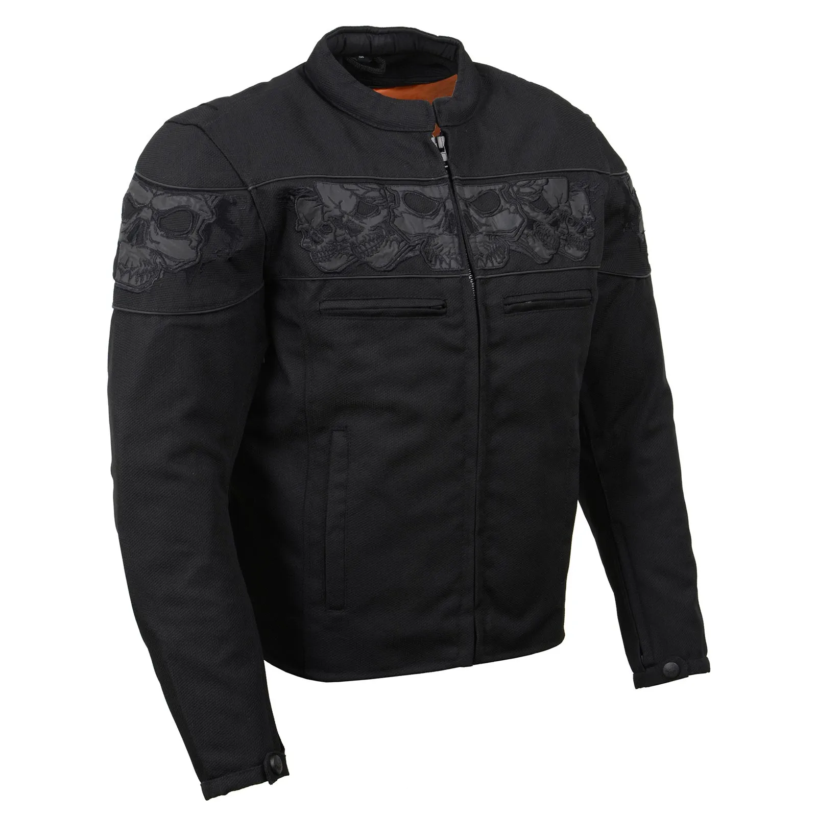 Milwaukee Leather MPM1730 Black Padded Textile Motorcycle Jacket for Men w/ Reflective Skulls - All Season Motorcycle Jacket