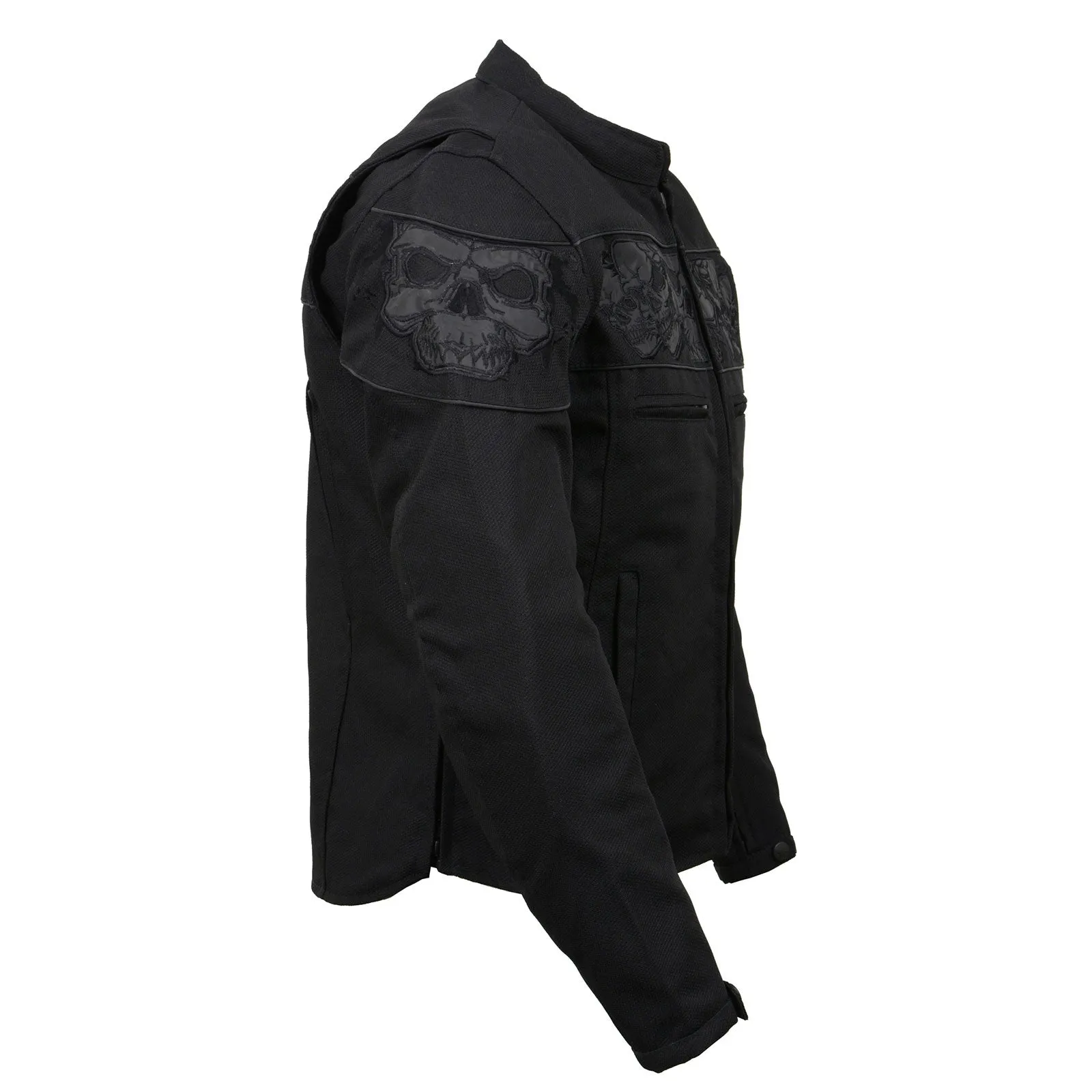 Milwaukee Leather MPM1730 Black Padded Textile Motorcycle Jacket for Men w/ Reflective Skulls - All Season Motorcycle Jacket