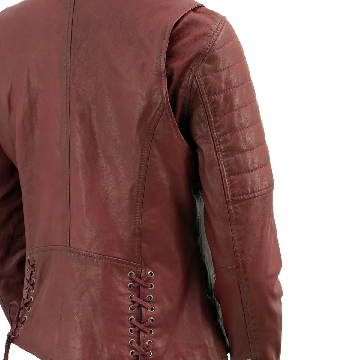 Milwaukee Leather Red Vintage Motorcycle Inspired Vegan Tan Fashion Leather Jacket for Women SFL2812