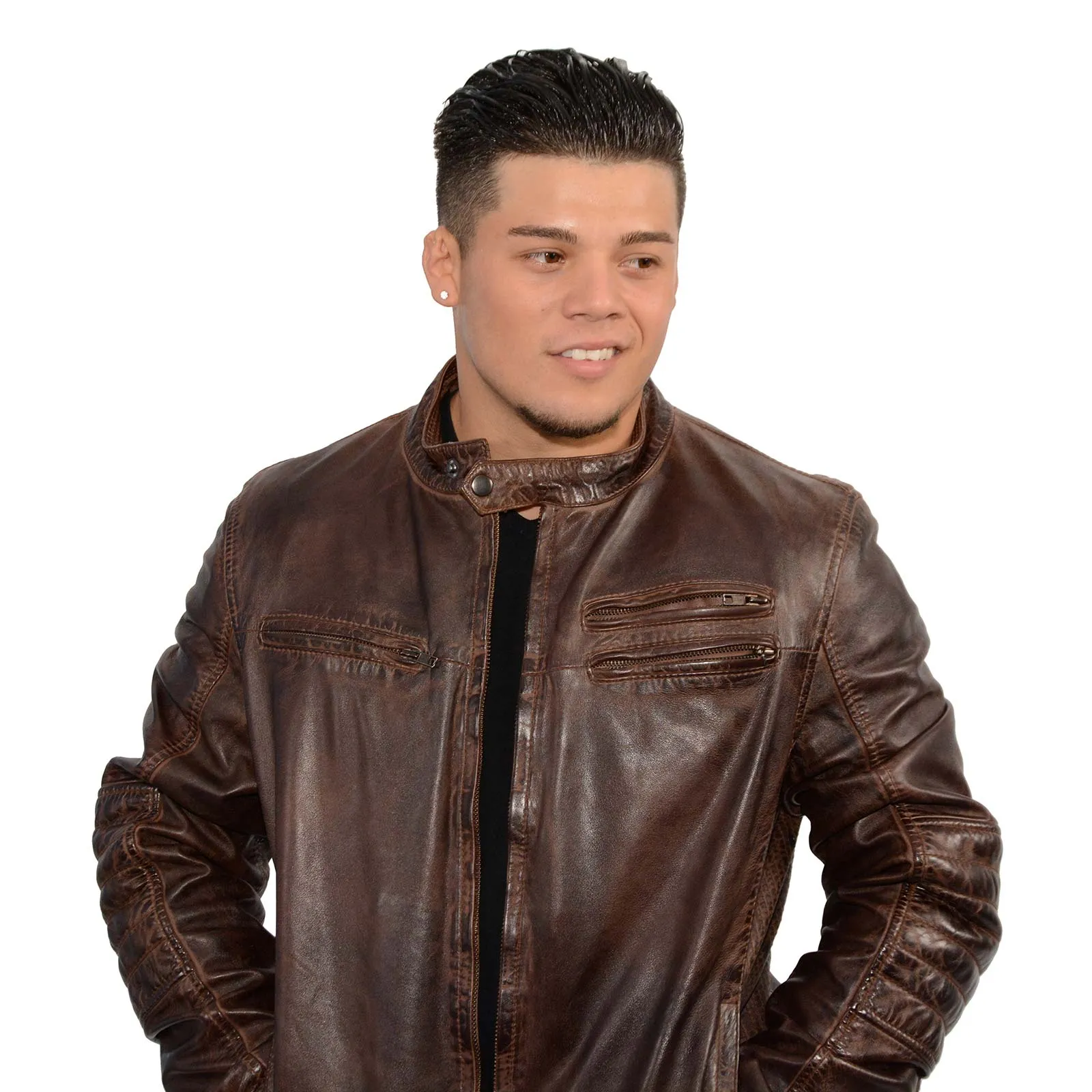 Milwaukee Leather SFM1805 Men's Brown Side Stitch Cafe Racer Lambskin Leather Jacket