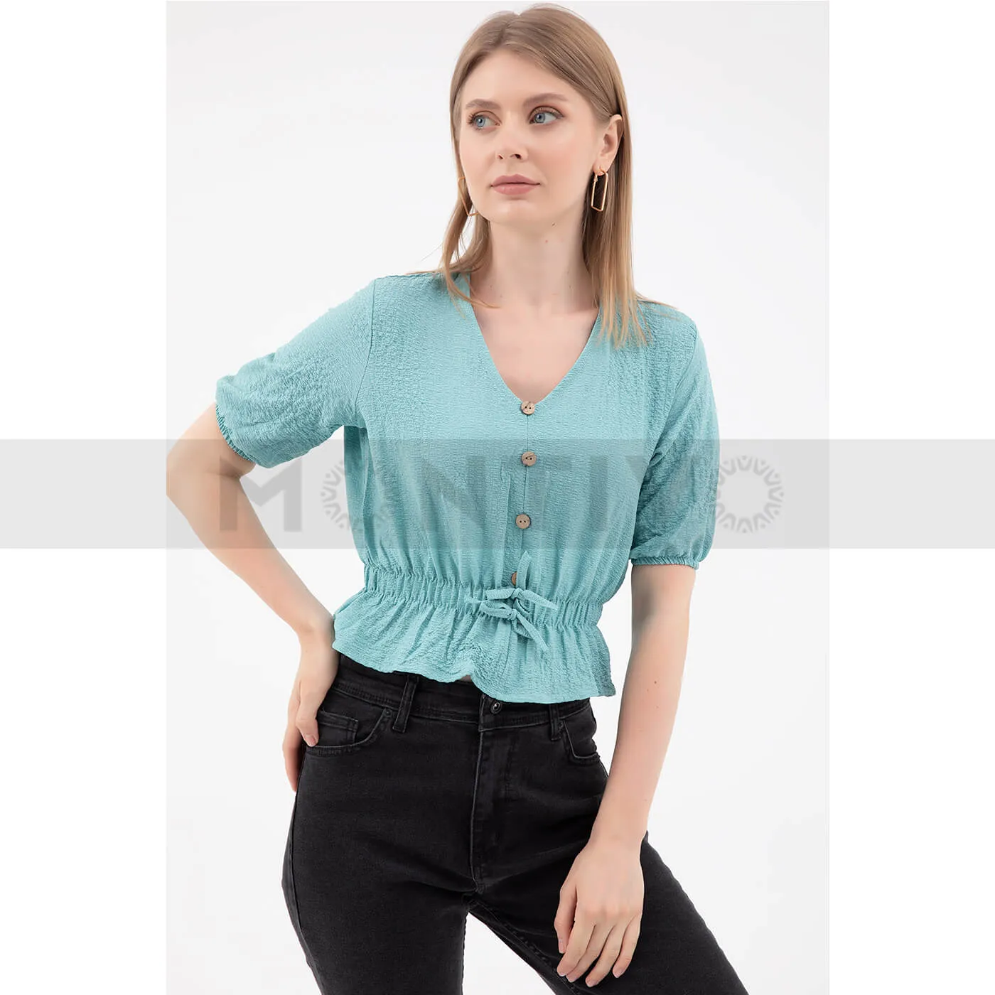 Mint Waist Pleated Top