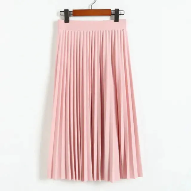 New Fashion Women's High Waist Pleated Solid Color Half Length Elastic Skirt Promotions Lady Black Pink