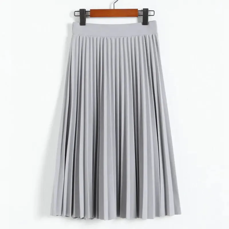 New Fashion Women's High Waist Pleated Solid Color Half Length Elastic Skirt Promotions Lady Black Pink