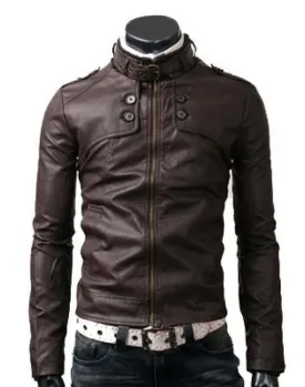 NEW HANDMADE MEN STYLISH SLIM BROWN LEATHER JACKET