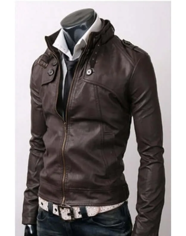 NEW HANDMADE MEN STYLISH SLIM BROWN LEATHER JACKET