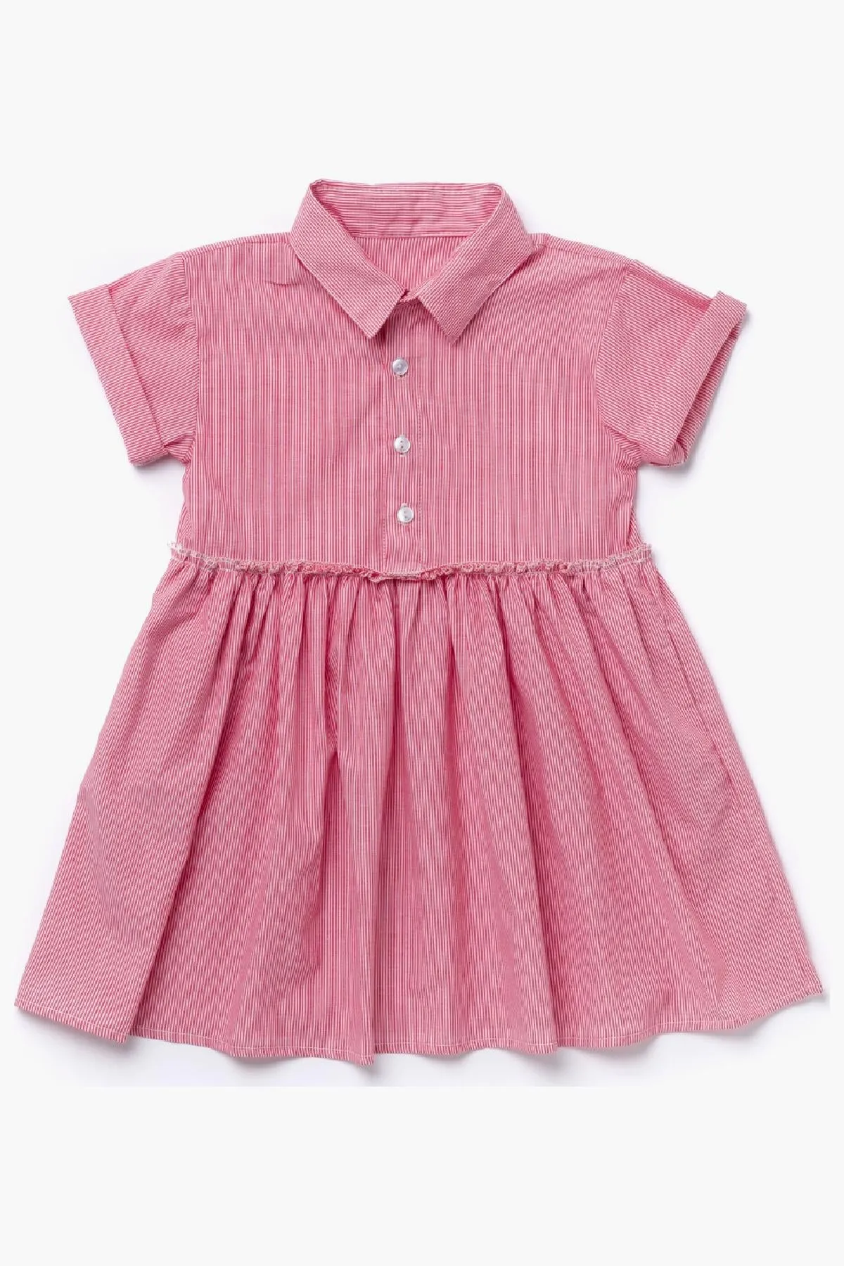 OMAMImini Fit & Flare Striped Shirt Girls Dress - Red