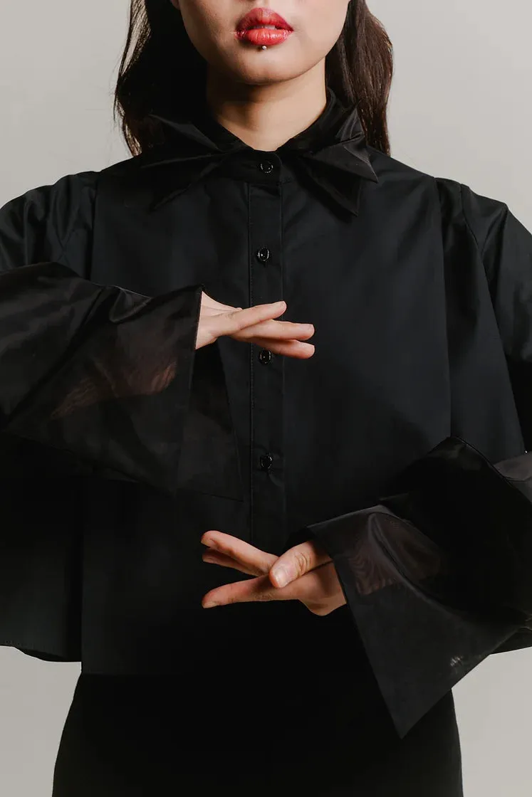 Organza cropped shirt-black