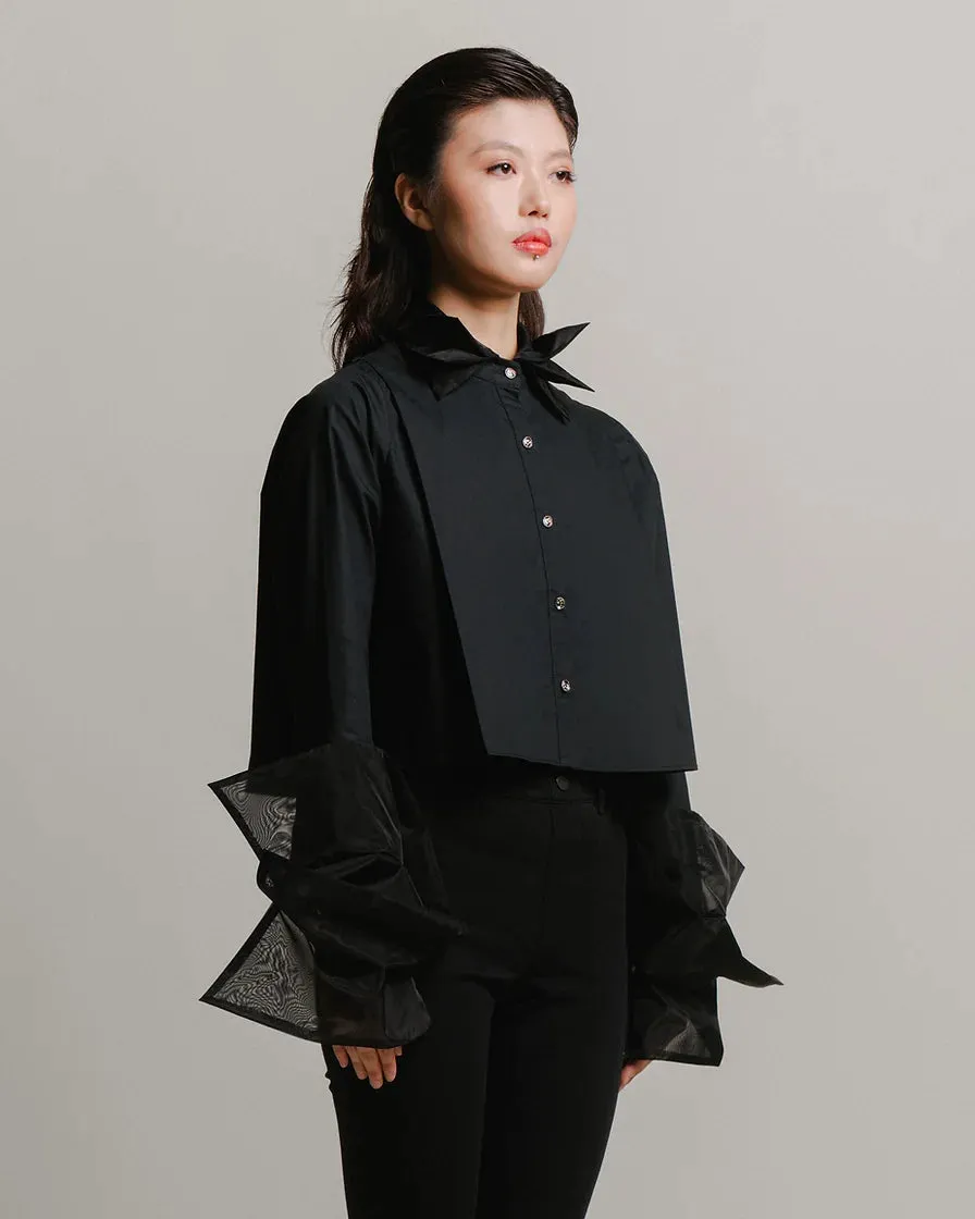 Organza cropped shirt-black