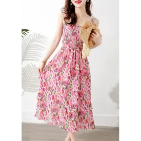 Pleated Vacation Niche Floral Print Multi-Layer Dress