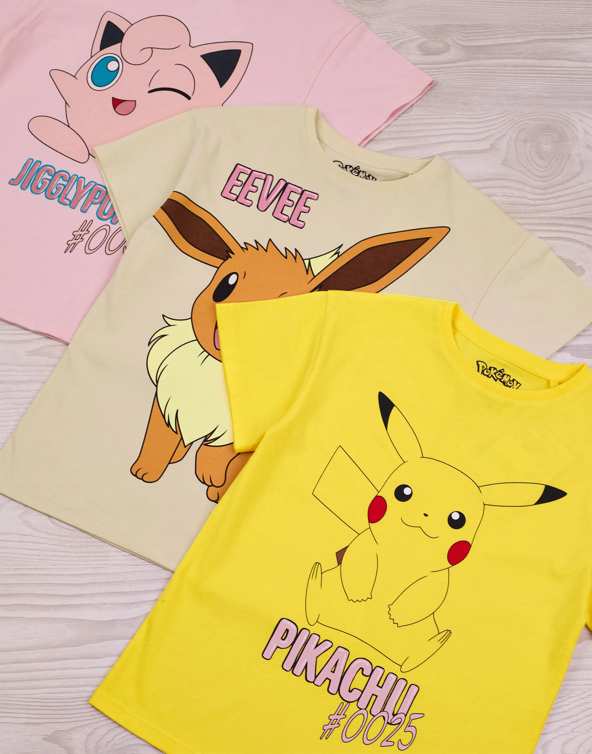 Pokemon Pikachu, Eevee & Jigglypuff Girls Multicoloured Multi-Pack of 3 Short-Sleeved T-Shirts