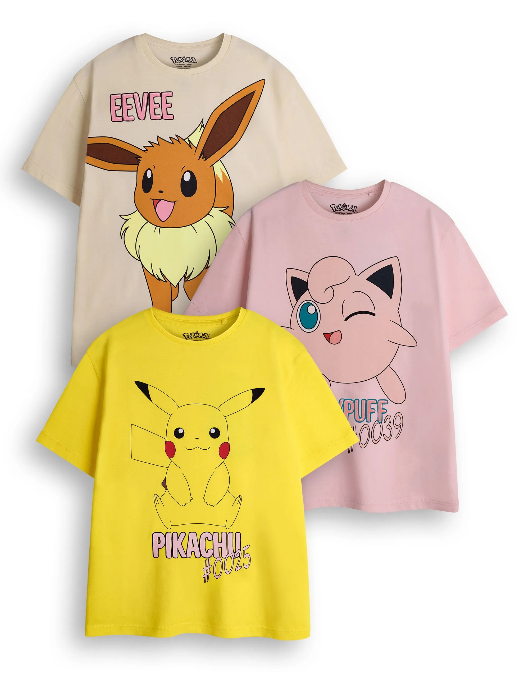 Pokemon Pikachu, Eevee & Jigglypuff Girls Multicoloured Multi-Pack of 3 Short-Sleeved T-Shirts