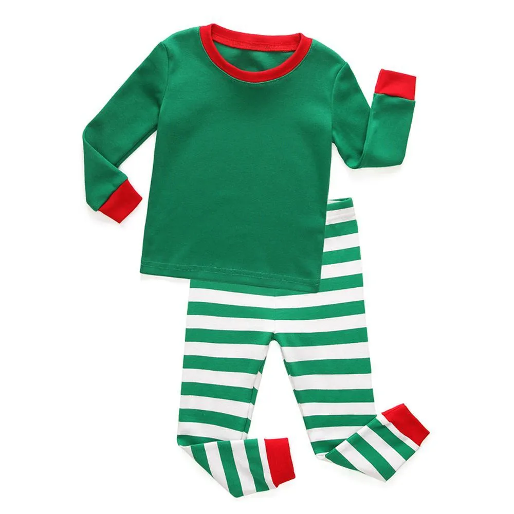 Red Green Christmas Kids Sleepwear Stripes Top Pants Pajamas Set