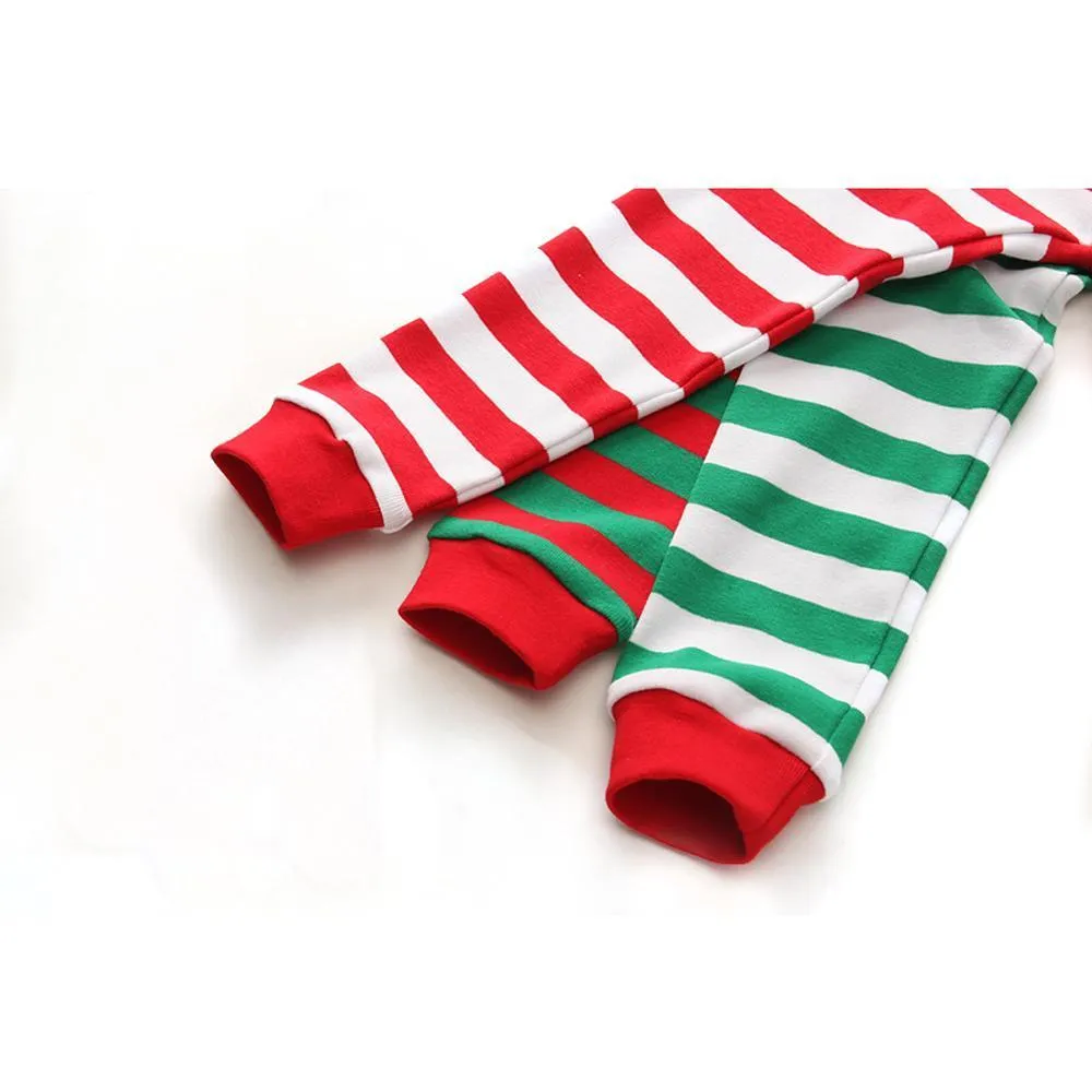 Red Green Christmas Kids Sleepwear Stripes Top Pants Pajamas Set