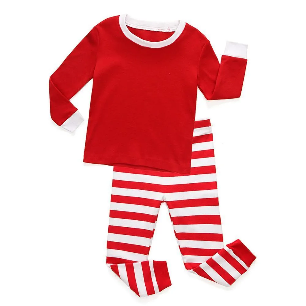 Red Green Christmas Kids Sleepwear Stripes Top Pants Pajamas Set