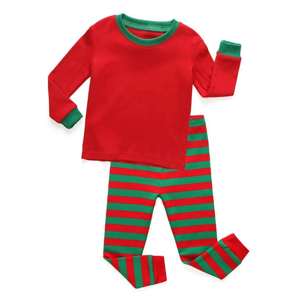 Red Green Christmas Kids Sleepwear Stripes Top Pants Pajamas Set