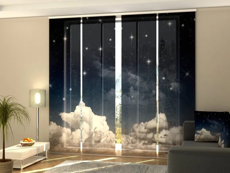 Set of 4 Panel Curtains Watercolor Fantasy Night Sky