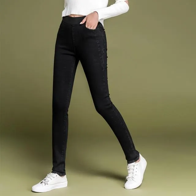 Skinny Jeans Women Casual High Waist Jeans Elastic Waist Pencil Pants