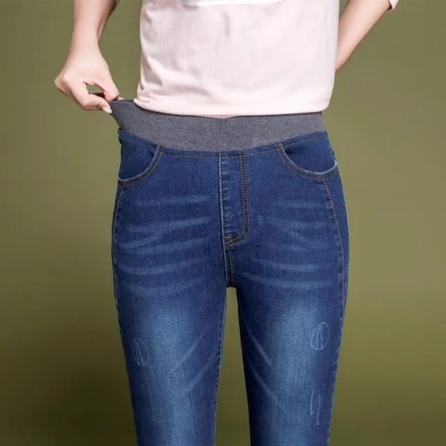 Skinny Jeans Women Casual High Waist Jeans Elastic Waist Pencil Pants