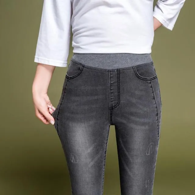 Skinny Jeans Women Casual High Waist Jeans Elastic Waist Pencil Pants