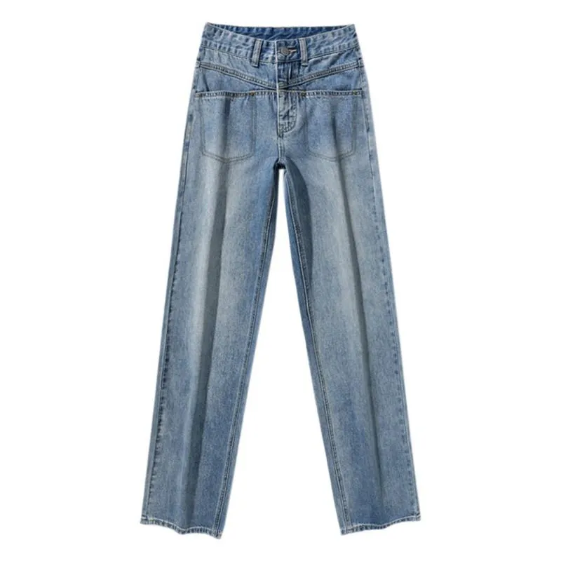 Slimming High-Waisted Lengthened Niche Floor-Length Loose Fit Draping Straight Wide-Leg Jeans