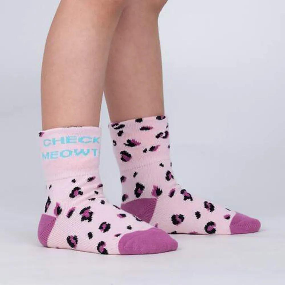 Sock It To Me Kids Crew Socks - Check Meowt (7-10 Years Old)