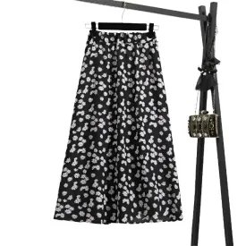 Spring Summer Chiffon Women skirts Casual Floral Printed Woman Long skirts Elastic Waist Female Loose extended Skirt