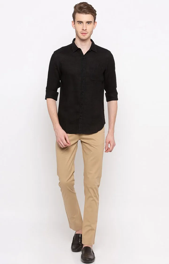 Spykar Black Cotton Slim Fit Shirts For Men