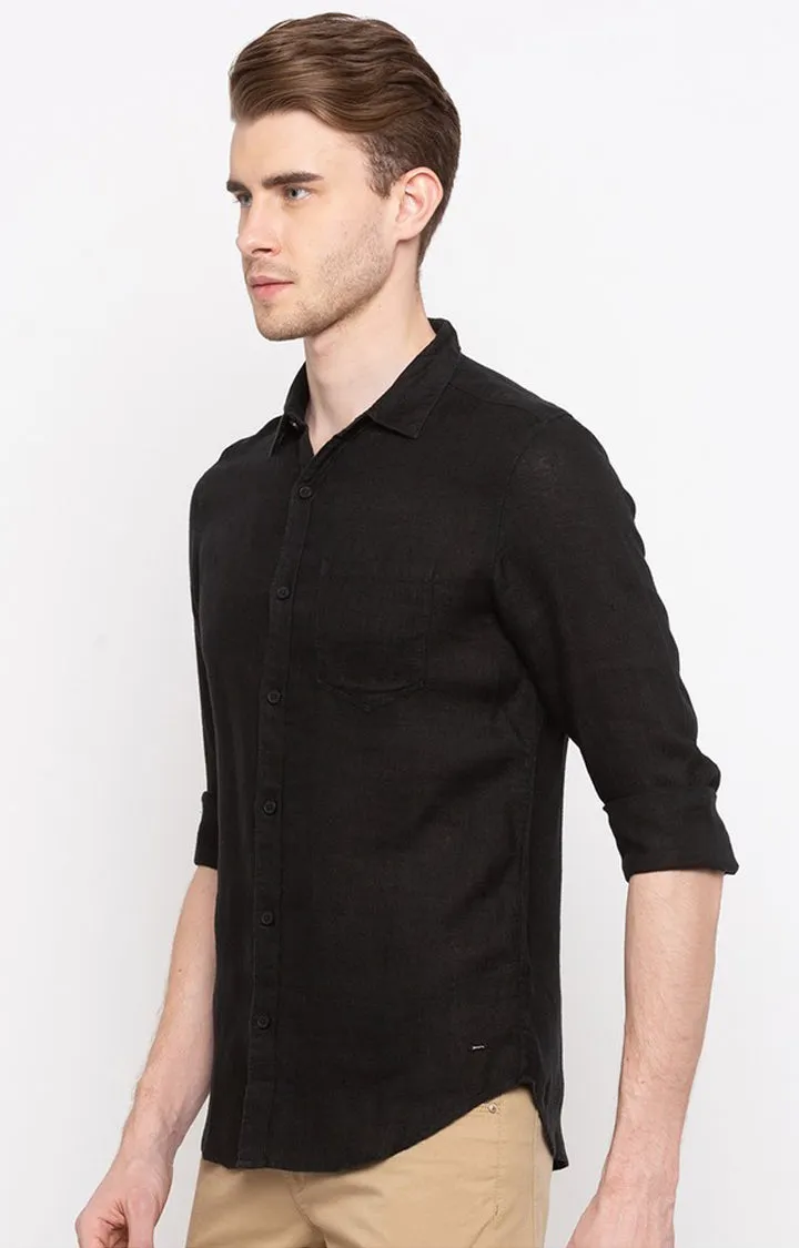 Spykar Black Cotton Slim Fit Shirts For Men