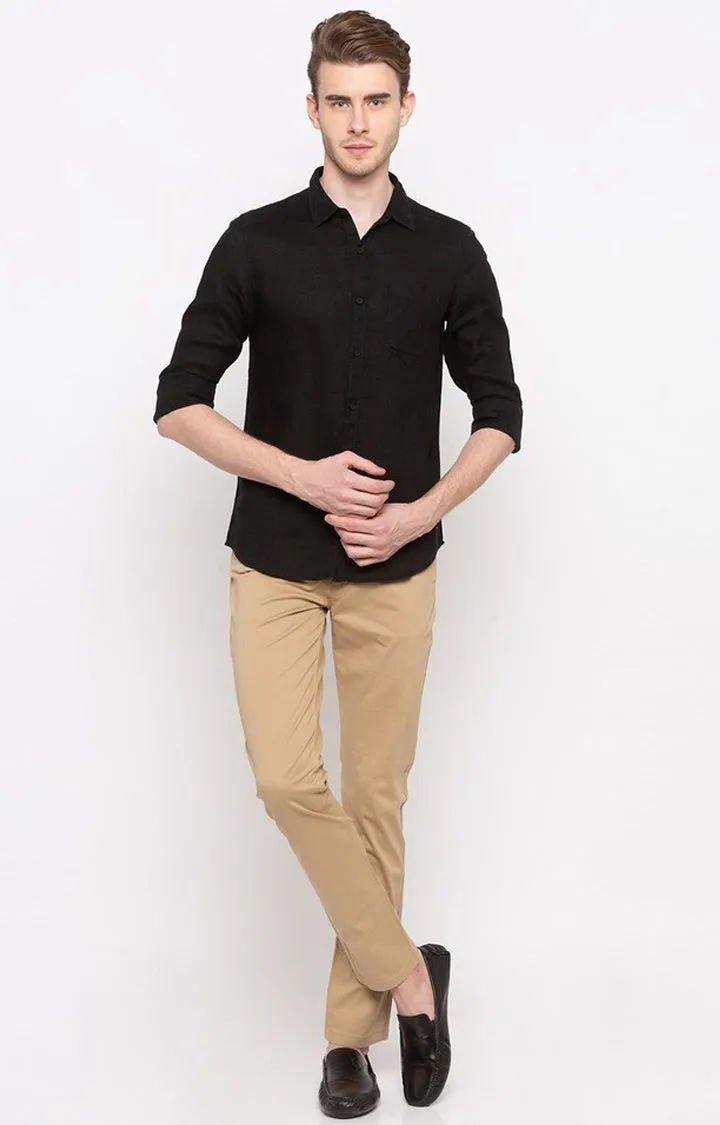 Spykar Black Cotton Slim Fit Shirts For Men