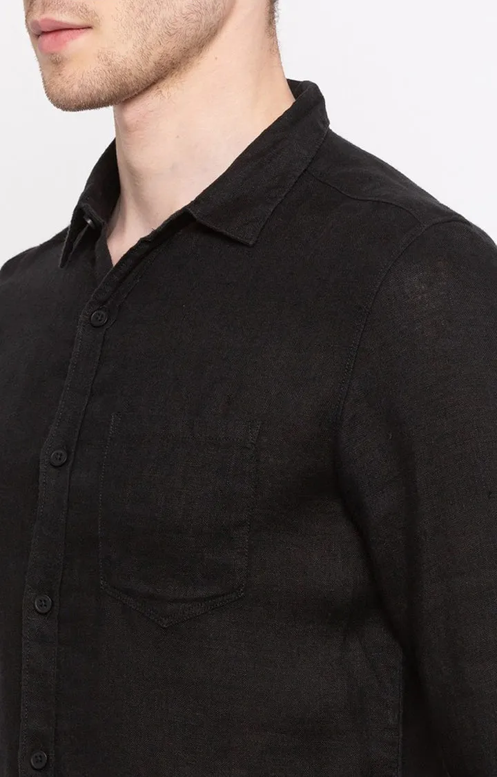 Spykar Black Cotton Slim Fit Shirts For Men