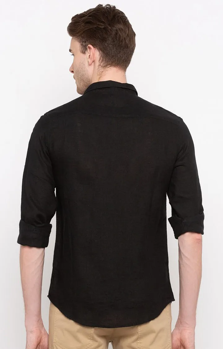 Spykar Black Cotton Slim Fit Shirts For Men