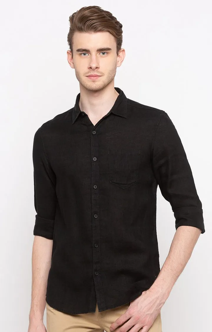 Spykar Black Cotton Slim Fit Shirts For Men