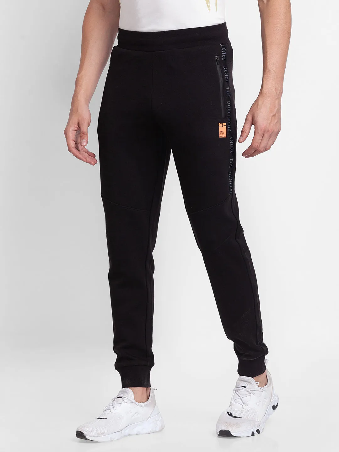 Spykar Black Cotton Slim Fit Trackpant For Men