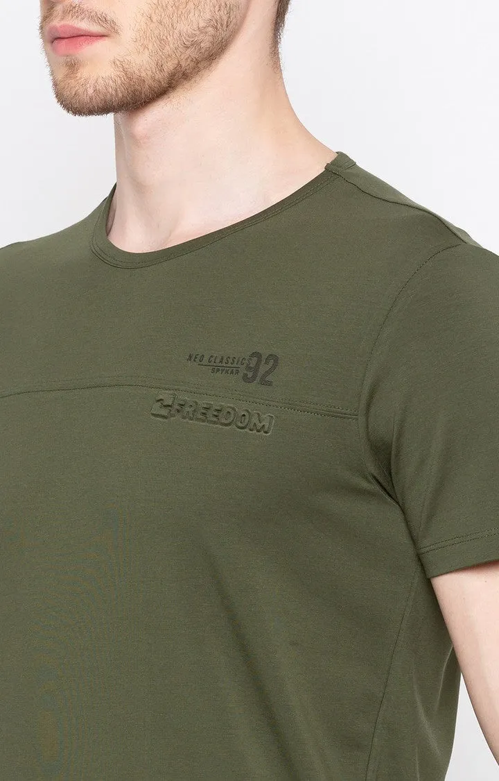 Spykar Dark Olive Solid Slim Fit Men T-Shirts