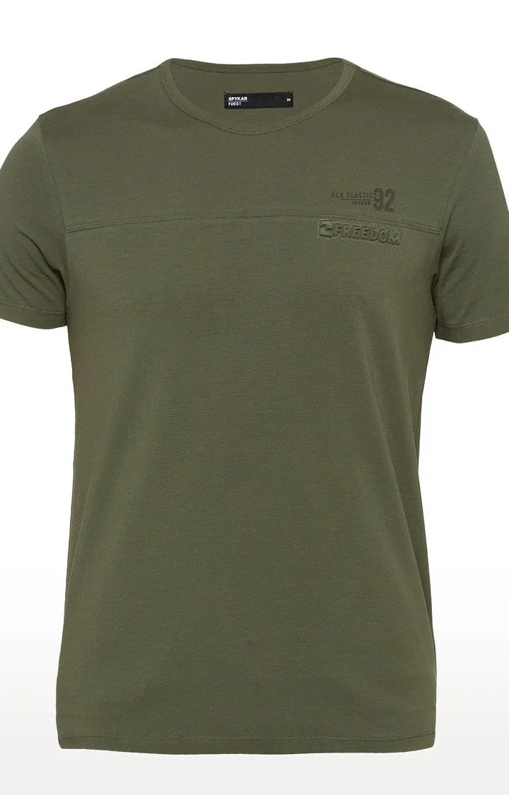 Spykar Dark Olive Solid Slim Fit Men T-Shirts